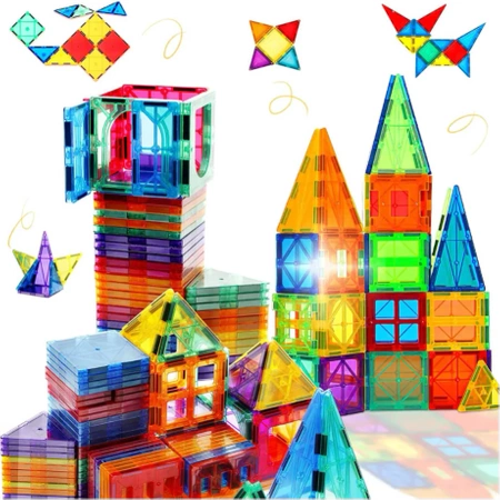 Magnetic Building Blocks CONSTRUCTION PANELS Educational Colorful 3D Set 45 pieces