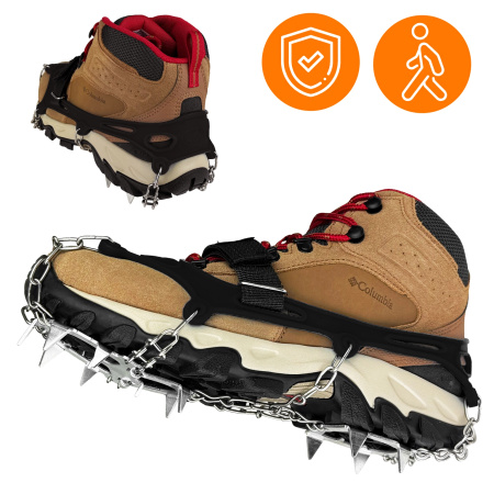 HIKING SHOE GRIPPERS ANTI-SLIP CHAINS TREKKING SPIKES WITH CASE - 41-43 CRAMPONS PRO+