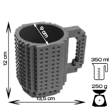 Kreativní hrnek s LEGO cihlami a startovacím sady - Šedá