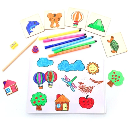 DREWNIANE SZABLONY Nauka Rysowania ZESTAW Kreatywny MONTESSORI dla Dzieci
