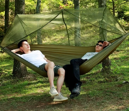 Zahradní houpací síť, turistická houpací síť s moskytiérou pro přežití pro dvě osoby