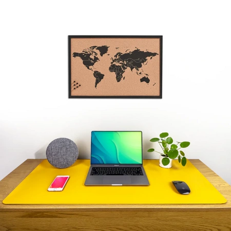 Protective desk mat for keyboard and mouse table 90x45 cm - navy blue and yellow