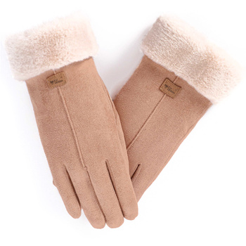 Rękawiczki zimowe damskie, ciepłe rękawiczki dotykowe - eleganckie beżowe