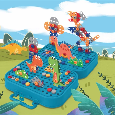 Konstrukční kostky pro kutily DINOSAURUS 3D MONTESSORI S VRTAČKOU 228 ks
