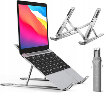 Kovový skládací stolek na notebook, stojan na tablet s krytem - stříbrný