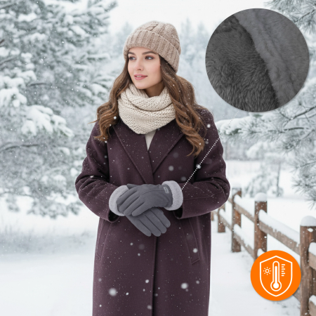 WOMEN’S WINTER TOUCHSCREEN GLOVES WARM INSULATED FOR PHONE GREY ELEGANT