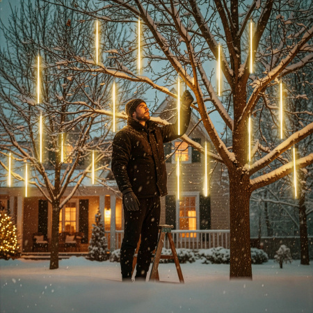 OUTDOOR LED ICICLE LIGHTS 480 50CM FALLING SNOW METEOR GARLAND 10 PCS - WARM