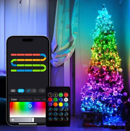 Lampičky vánoční barevné OVLÁDÁNÍ Z TELEFONU BT 200 LED 20M + APP