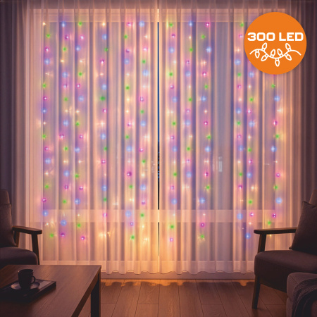 KURTYNA ŚWIETLNA LED 3x3 LAMPKI 300 Świąteczne Choinkowe GIRLANDA MULTI XXL