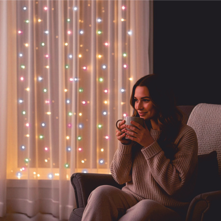 SVĚTELNÝ ZÁVĚS LED 3x3 300 VÁNOČNÍ SVĚTÝLKA GIRLANDA MULTICOLOR XXL