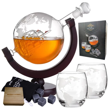 Karafa na whisky se sklenicemi EVI PREMIUM Globe Ship + STONE DOLLARS