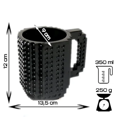 Kreativní hrnek s LEGO cihlami a startovacím sady - Černá