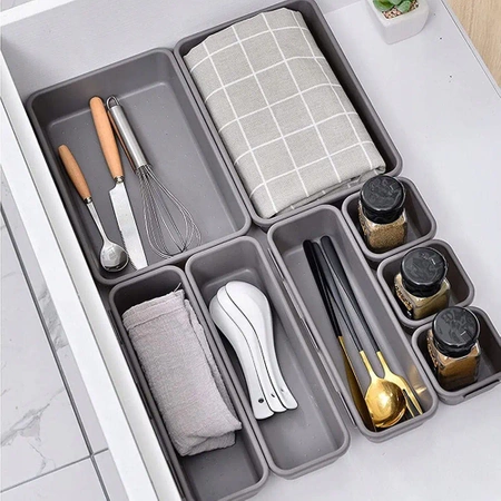 Modular insert organiser for drawer and desk 8 pieces - grey