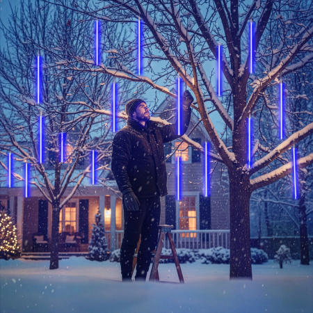 OUTDOOR LED ICICLE LIGHTS 480 50CM FALLING SNOW METEOR GARLAND 10 PCS - BLUE