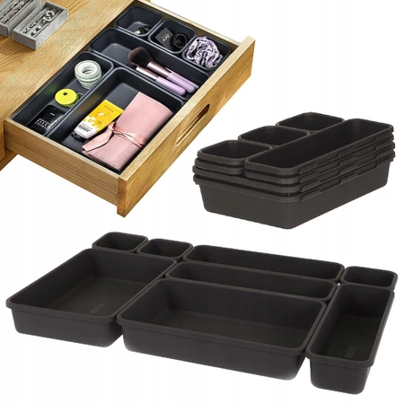 Modular insert organiser for drawer and desk 8 pieces - graphite