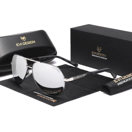 Polarised sunglasses AVIATOR Pilots UV400 set XXL with case - silver mirrors