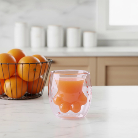 THERMAL GLASS CAT PAW double wall COFFEE TEA MUG 250ML
