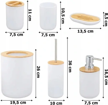 Accessory set of 6 pieces for bathroom WC set with bamboo - white