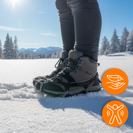 RACZKI NA BUTY Turystyczne ANTYPOŚLIZGOWE Łańcuchy KOLCE Trekkingowe ETUI - 41-43 Crampons Pro+