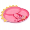 Silicone suction cup BLW plate for baby DINOZAUR and cutlery - pink