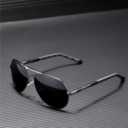 Polarised sunglasses AVIATOR Pilots UV400 set XXL with case - black lenses