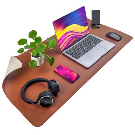 Protective desk mat for keyboard and mouse table 90x45 cm - brown and beige