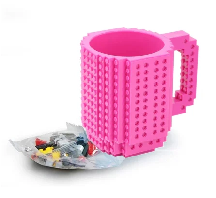 Kreativní hrnek s LEGO cihlami a startovacím sady - tmavě růžová