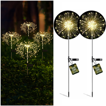 Venkovní zahradní solární LED lampička pampeliška Ohňostroj FIREWORKS 120 LED - sada 2 kusů