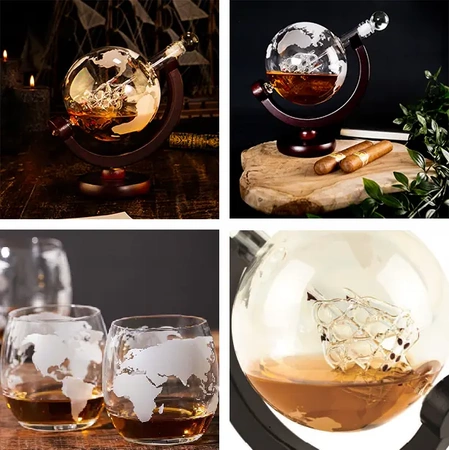 Karafka do Whisky ze szklankami EVI PREMIUM Globus Statek - zestaw prezentowy
