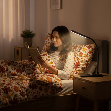 LAMPKA BIURKOWA LED NA BIURKO LAMPA SZKOLNA CZYTANIA PRACY NOCNA ŁADOWARKA - CZARNA