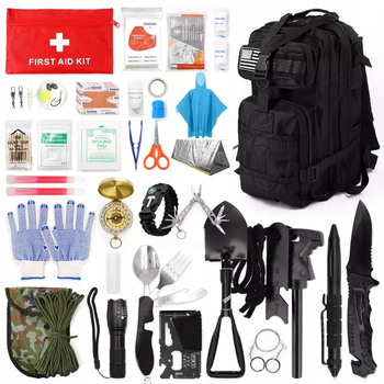 Mega XXL military survival kit with backpack and first aid kit, Survival 70in1