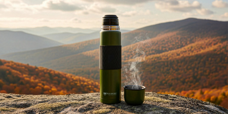 TRAVEL THERMOS FOR TEA COFFEE LEAKPROOF VACUUM STAINLESS STEEL 1L GREEN