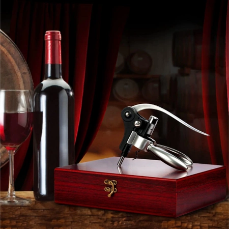 Premium Wine Set: Corkscrew, Bottle Opener, Pourer, Thermometer, Box