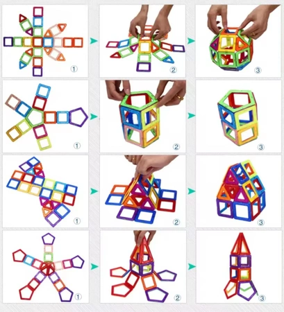 Magnetické kostky KONSTRUKČNÍ DESKY edukativní barevné 3D sada 128 ks