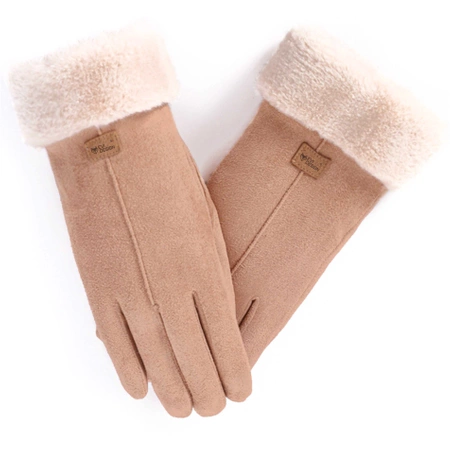 Rękawiczki zimowe damskie, ciepłe rękawiczki dotykowe - eleganckie beżowe