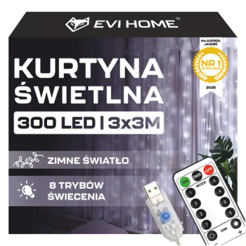 KURTYNA ŚWIETLNA LED 3x3 LAMPKI 300 Świąteczne Choinkowe GIRLANDA ZIMNE XXL