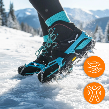 RACZKI NA BUTY Turystyczne ANTYPOŚLIZGOWE Łańcuchy KOLCE Trekkingowe ETUI - 37-40 Crampons Pro+