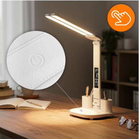 LAMPKA NA BIURKO LED PODWÓJNA BIURKOWA ZEGAR ORGANIZER TEMPERATURA DATA 6w1