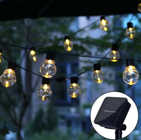 SOLAR GARDEN STRING LIGHTS GARLAND 30x LED BULB BALLS DUSK SENSOR