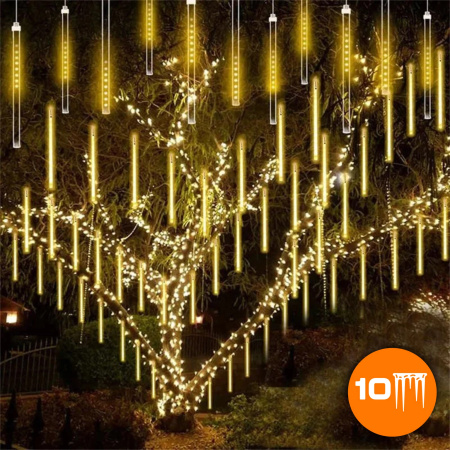 OUTDOOR LED ICICLE LIGHTS 480 50CM FALLING SNOW METEOR GARLAND 10 PCS - WARM