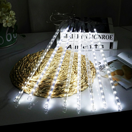 LAMPKI ZEWNĘTRZNE SOPLE LED 480 50CM PADAJĄCY ŚNIEG METEORY GIRLANDA 10 SZT - ZIMNE
