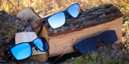 Polarizační sluneční brýle NERDY wood UV400 set XXL s pouzdrem - černá skla