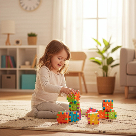 KLOCKI KONSTRUKCYJNE WAFLE EDUKACYJNE BUDOWLANE PUZZLE DLA DZIECI ZESTAW 90