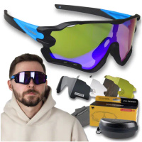 Polarised UV400 cycling sunglasses set XXL 5 lenses + case - blue frame