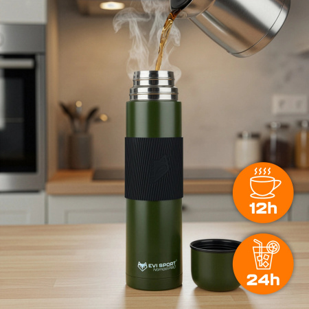 TRAVEL THERMOS FOR TEA COFFEE LEAKPROOF VACUUM STAINLESS STEEL 1L GREEN