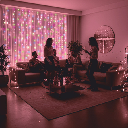 LED LIGHT CURTAIN 3x3 300 CHRISTMAS TREE LIGHTS GARLAND MULTICOLOR XXL