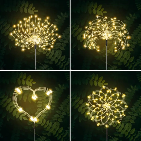 Lampa solarna zewnętrzna ogrodowa LED dmuchawiec Fajerwerki FIREWORKS 120 LED - zestaw 4 szt