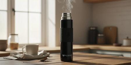 TRAVEL THERMOS FOR TEA COFFEE LEAKPROOF VACUUM STAINLESS STEEL 1L BLACK