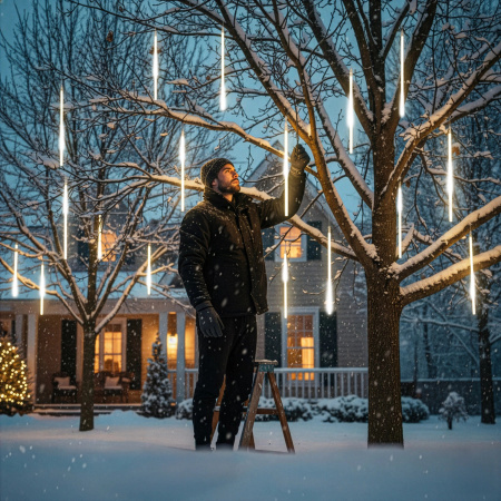 OUTDOOR LED ICICLE LIGHTS 480 50CM FALLING SNOW METEOR GARLAND 10 PCS - COLD LIGHT