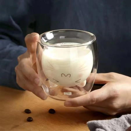 Termo sklenice s dvojitou stěnou na kávu a čaj KOČKA 4 x 250ml SET